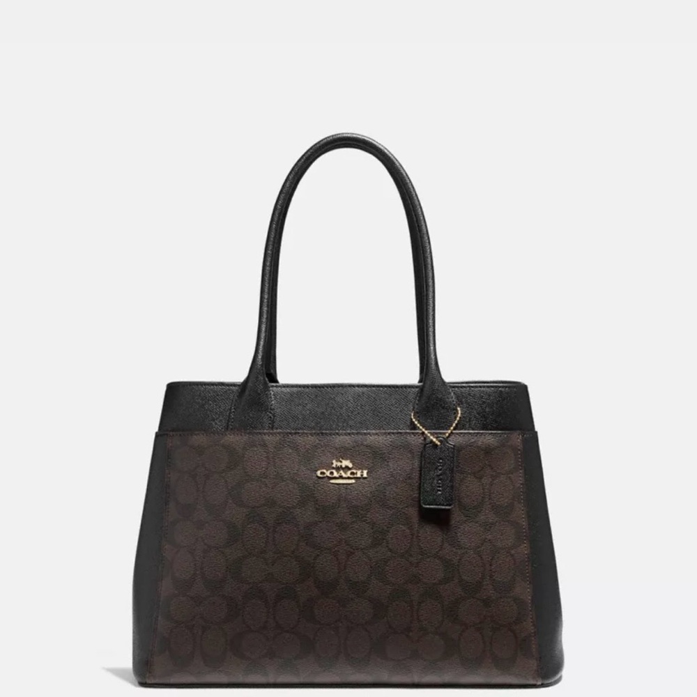 Coach Casey Tote Signature Canvas Brown/Black Leather Trim